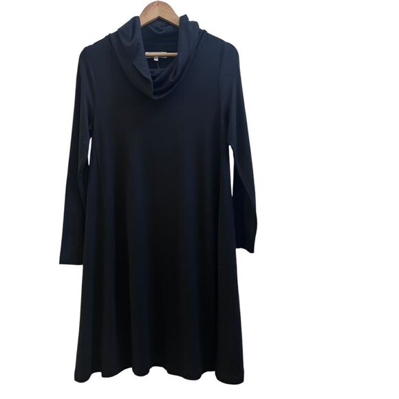 Lou & Grey New Black Cowl Neck Long Sleeve A Line Dress Size Small Minimalist - Picture 2 of 8